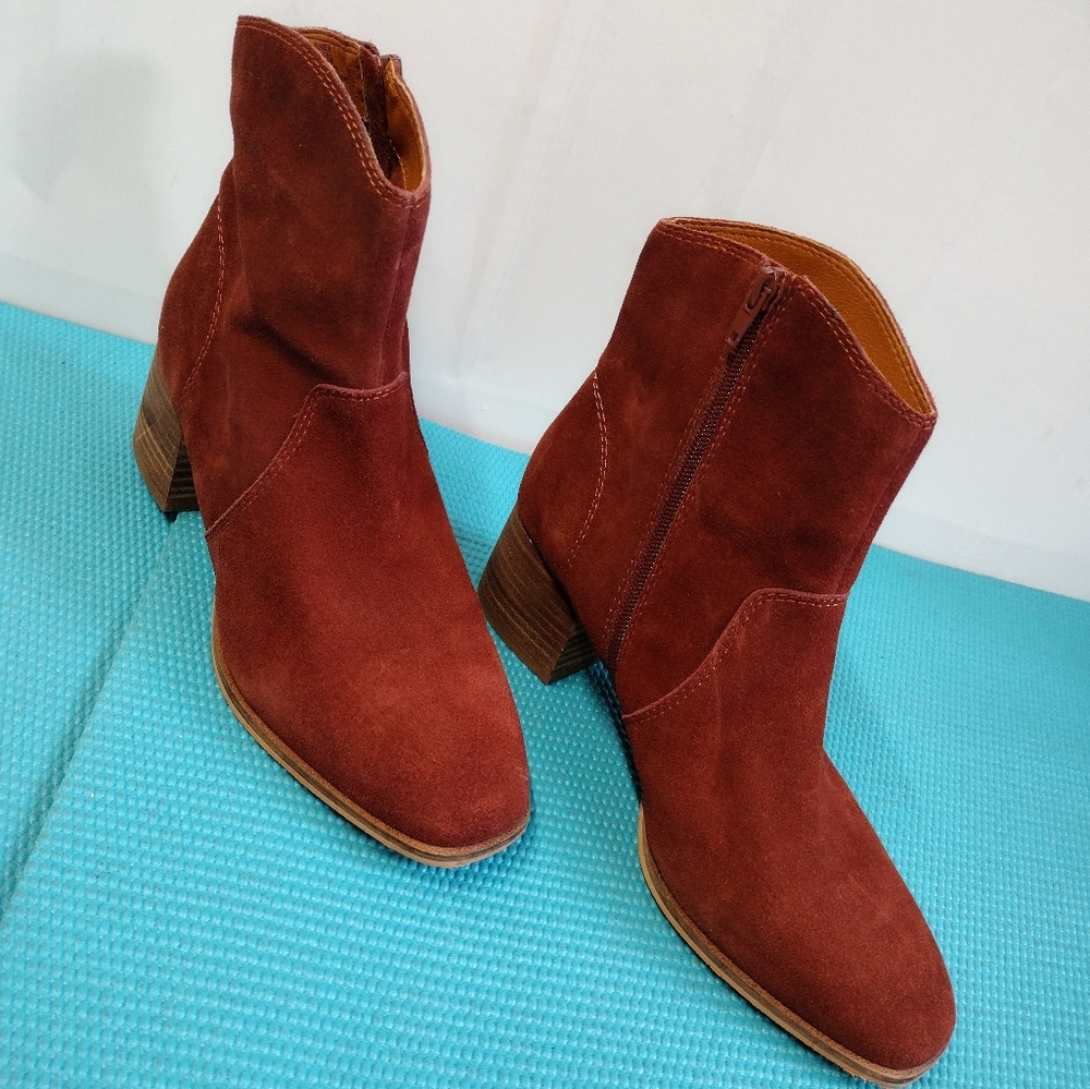 Lucky Brand Laidem Womens Ankle Leather Suede Boots Cognac 8.5M